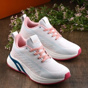Women White & Pink Lace-Up Running Shoes