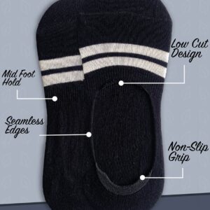Men Solid-Striped Pack of 4 Odour Free Breathable Low Cut Bamboo No Show Socks - Image 2